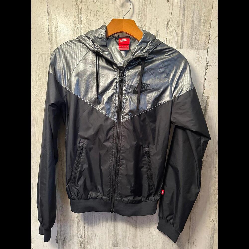 Very Cool Black Nike Jacket with Silver Hoodie XS [COPY]